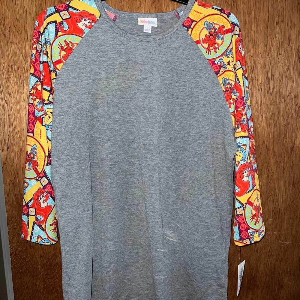 Gray Raglan Shirt with Colorful Sleeves Little Mermaid